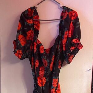 SHEIN Black and Red Floral Backless Dress